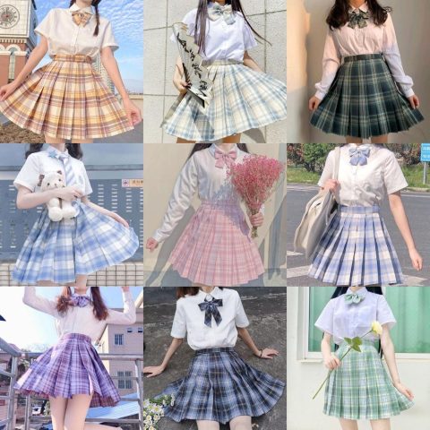 Japanese high school uniform pleated skirt plaid skirt jk set