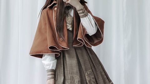 kawaii Japanese girl British style lolita uniform cape