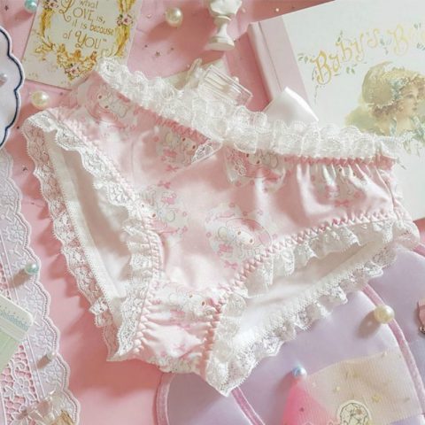Women's kawaii Soft Ribbon High Waist Sexy Pink Underwear
