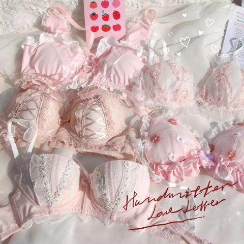 Japanese girl lolita pink bra underwear