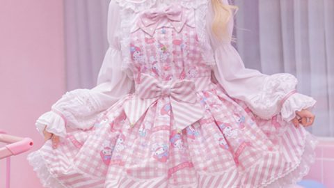 Japanese Kawaii Sweet Lolita Cartoon Print Princess Lace Dress
